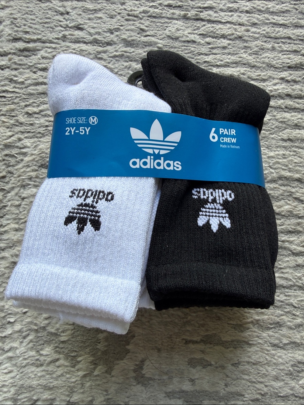 NWT Adidas 6-Pair Crew Socks, Youth 2Y-5Y